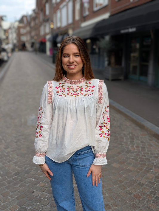 Flora geborduurde Blouse - Wit