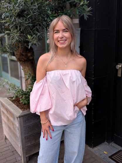 Off the shoulder blouse top - Licht roze