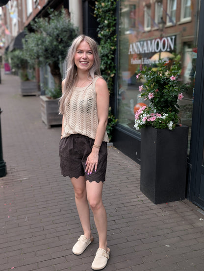 Ajour gebreide top Liz - Zand