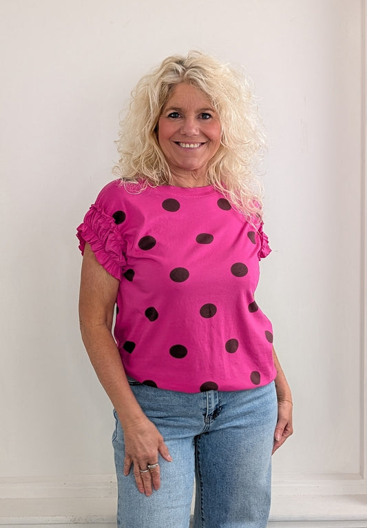 Sanny polkadot shirt - Roze/ bruin