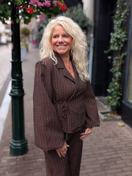 Gestreepte glitter overslag blazer Rowen - Bruin