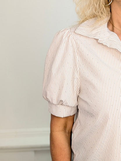 Shimmer & Stripes Blouse - Beige