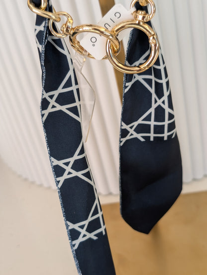 Telefoon koord met print sjaal - Creme / blauw / goud