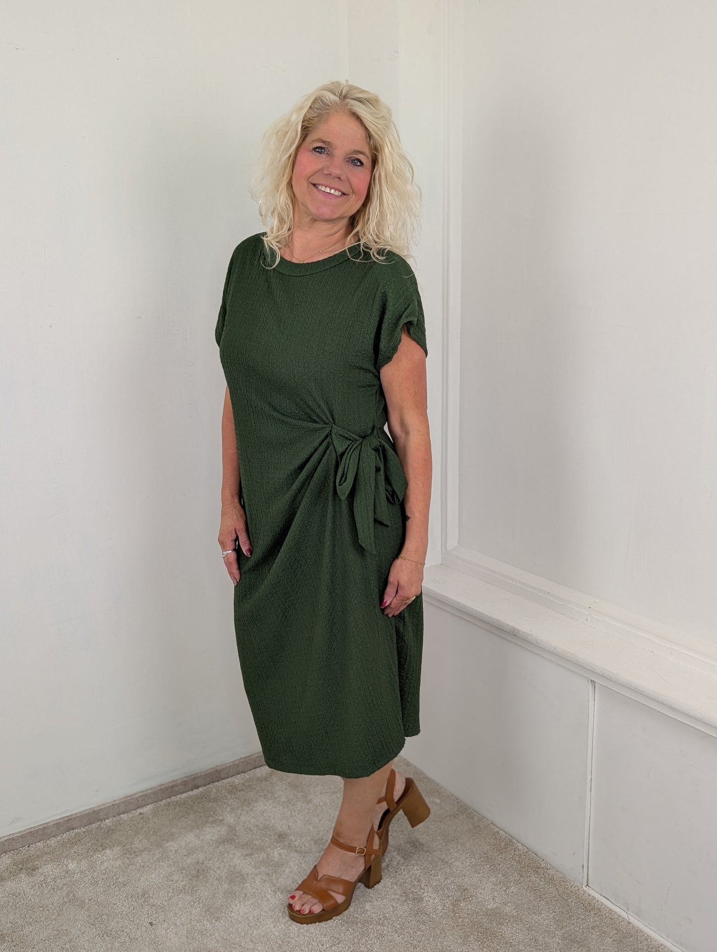 Capri knot crincle dress - Groen