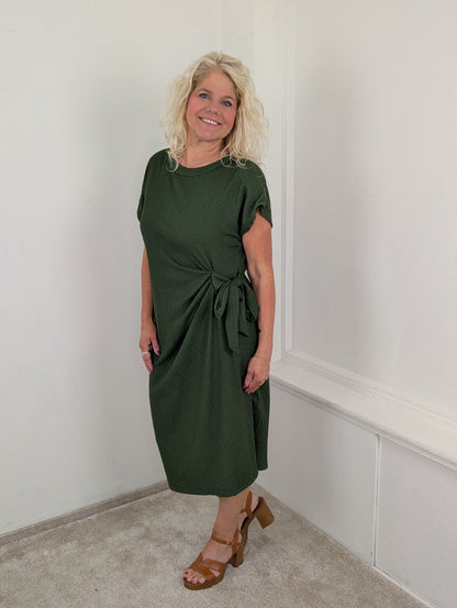 Capri knot crincle dress - Groen