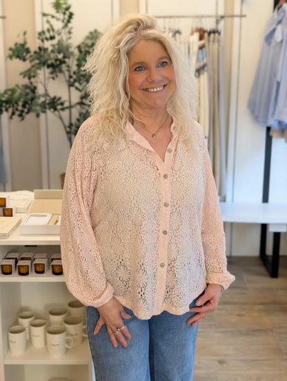 Kanten katoenen blouse Eef - Roze