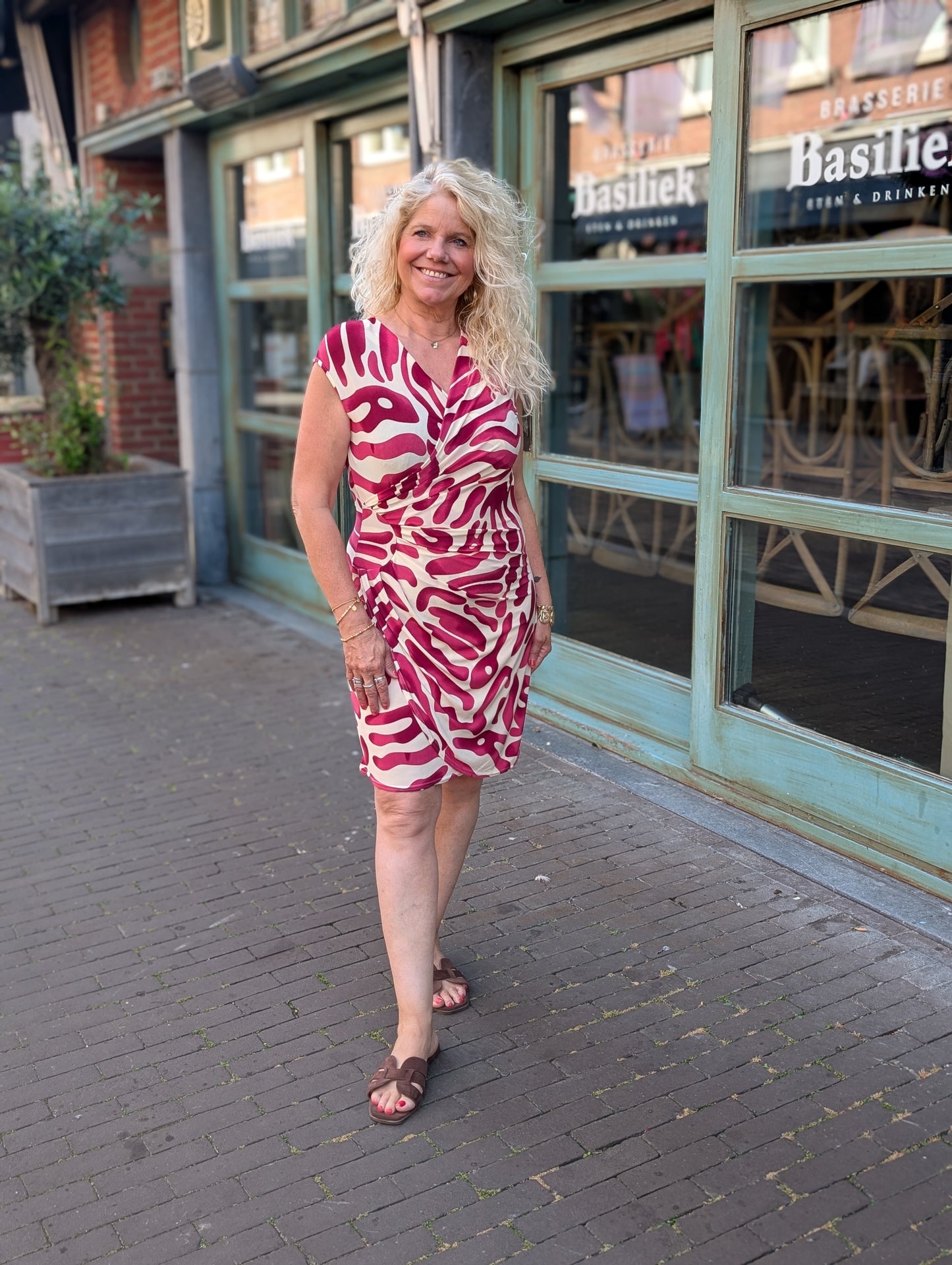 Sunny print jurk - Roze / off white