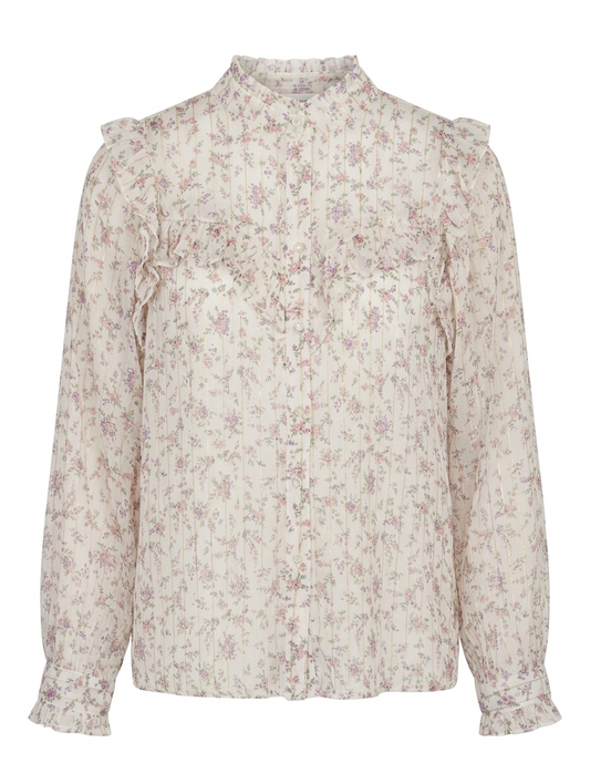 Aurelia Flower Blouse - Ecru/Lila mix