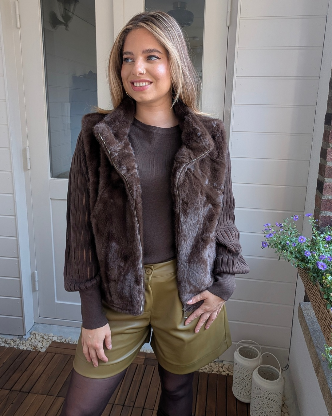 Faux fur gilet - Bruin