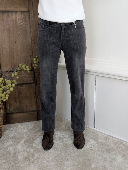 Red Button Patty Lurex Pinstripe - Grey Denim