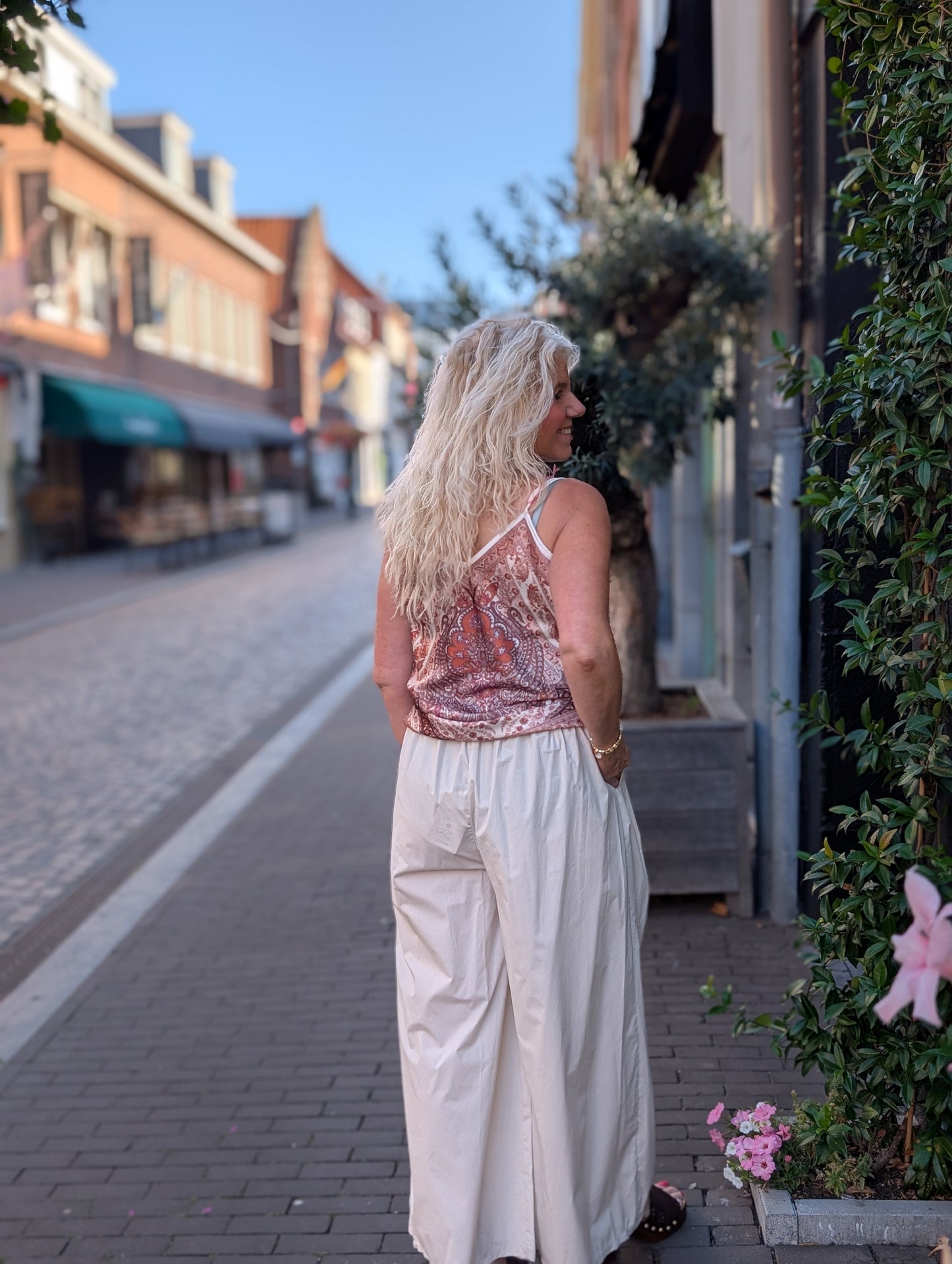 Vyf wijde pantalon - Creme