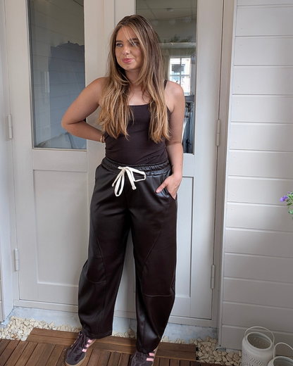 Balloon leather look broek - Bruin