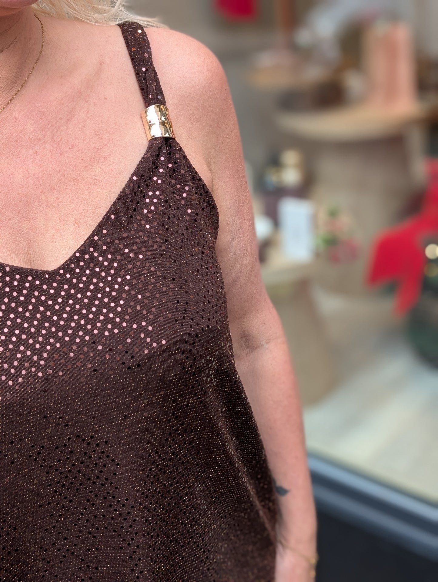 Suzea glitter top - Bruin/ goud