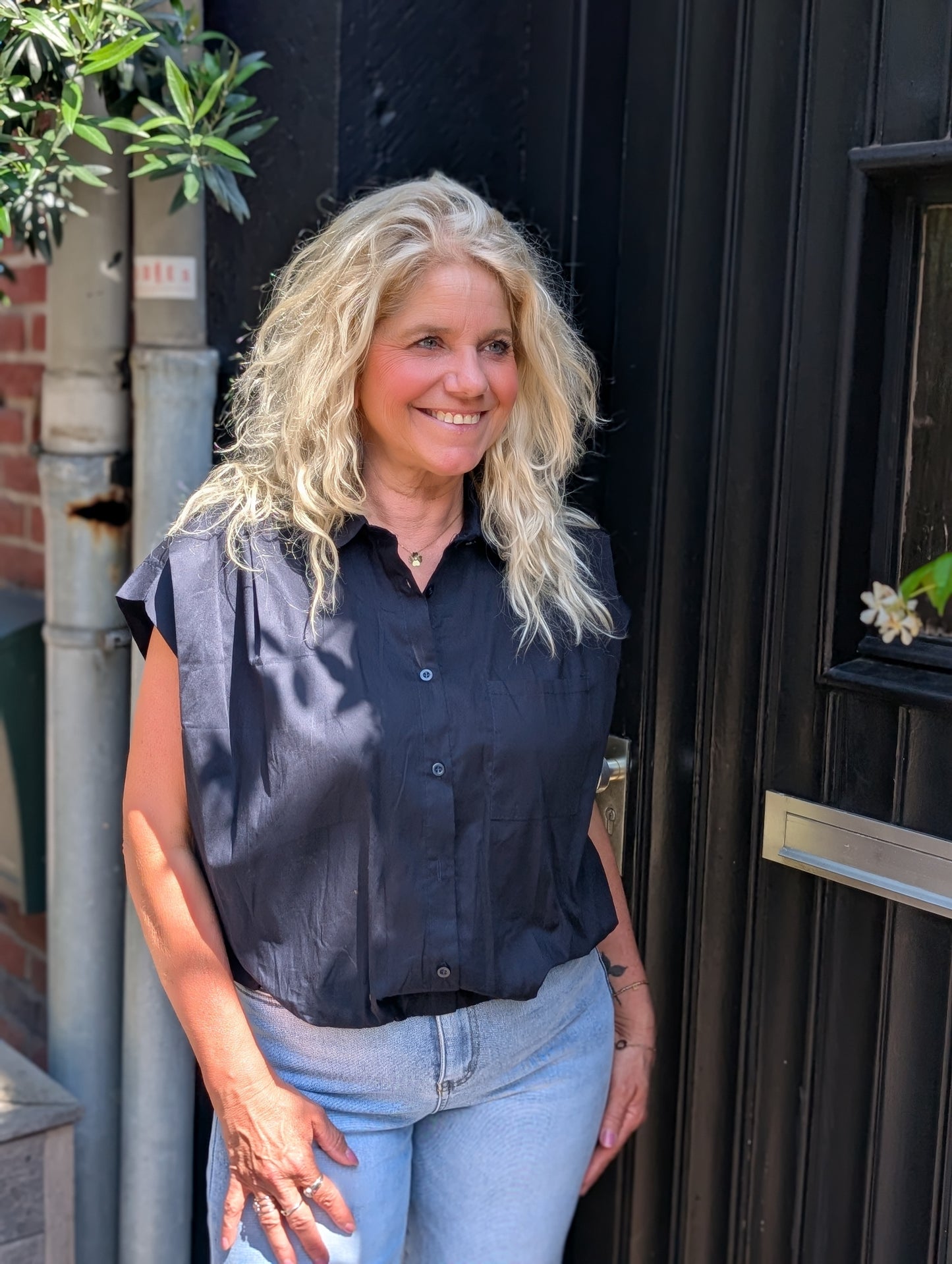 Katoenen blouse Veerle - Donkerblauw