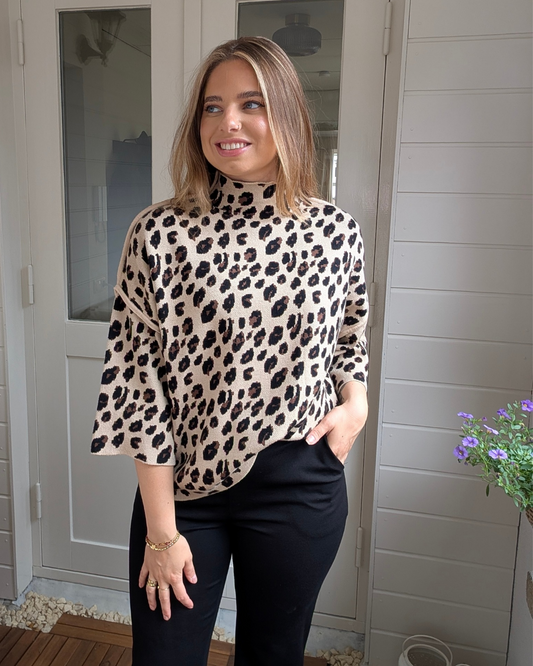 Panter print trui Rianne - Beige