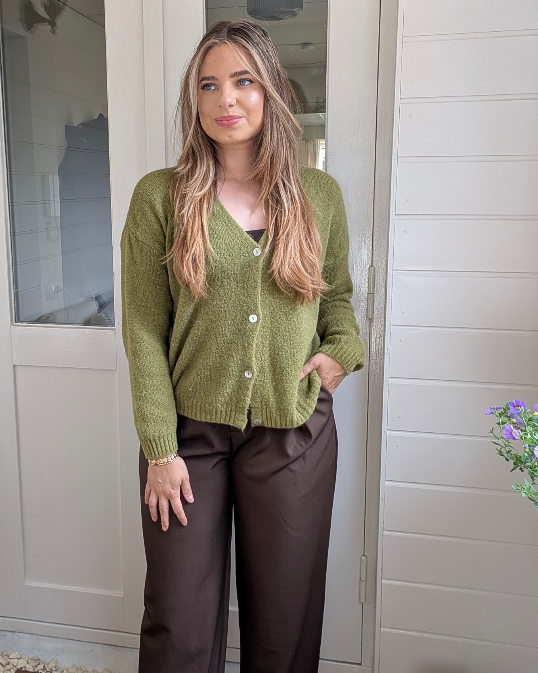 Sienna Alpaca Wol Cardigan - Mos Groen