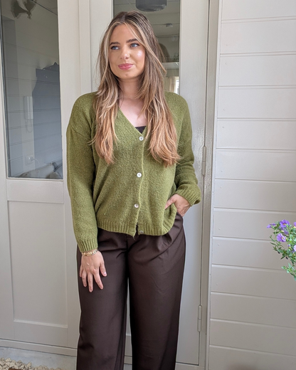 Sienna Alpaca Wol Cardigan - Mos Groen