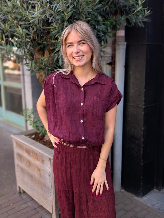 Linnen blouse Veerle - Bordeaux rood