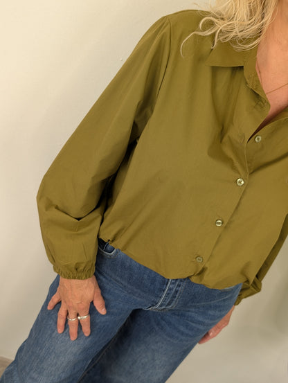 Katoenen blouse Veerle lange mouw - Olijfgroen