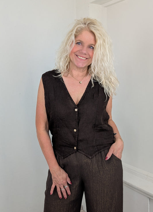 Linnen gilet - Bruin