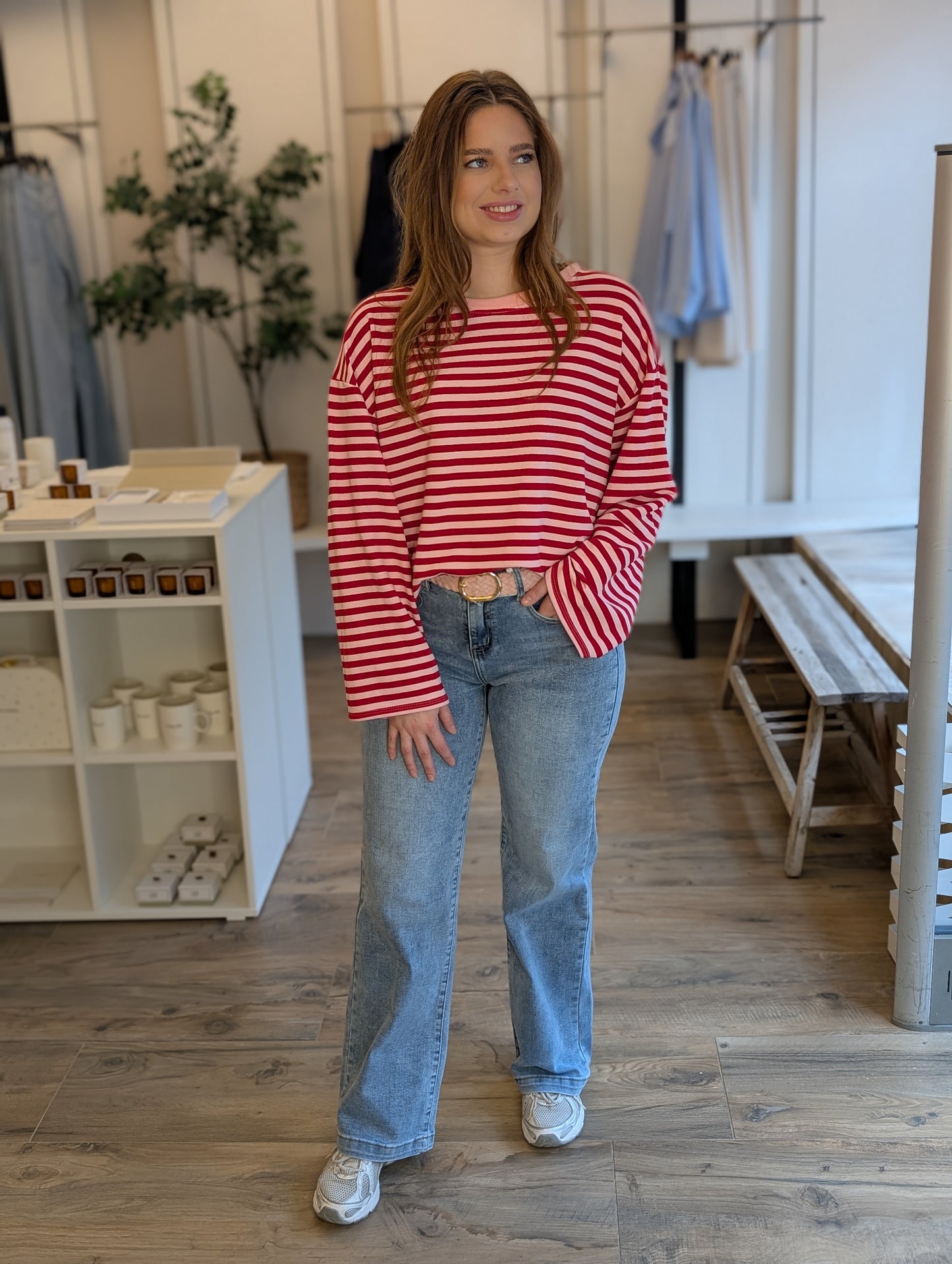Jayne streep sweatshirt - Roze/ rood