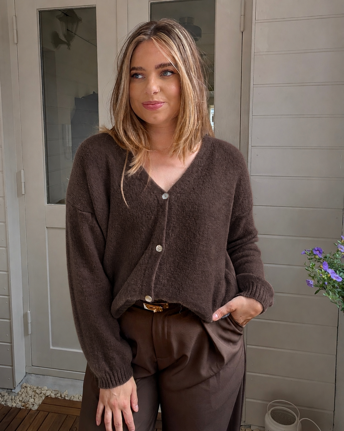 Sienna Alpaca Wol Cardigan - Bruin