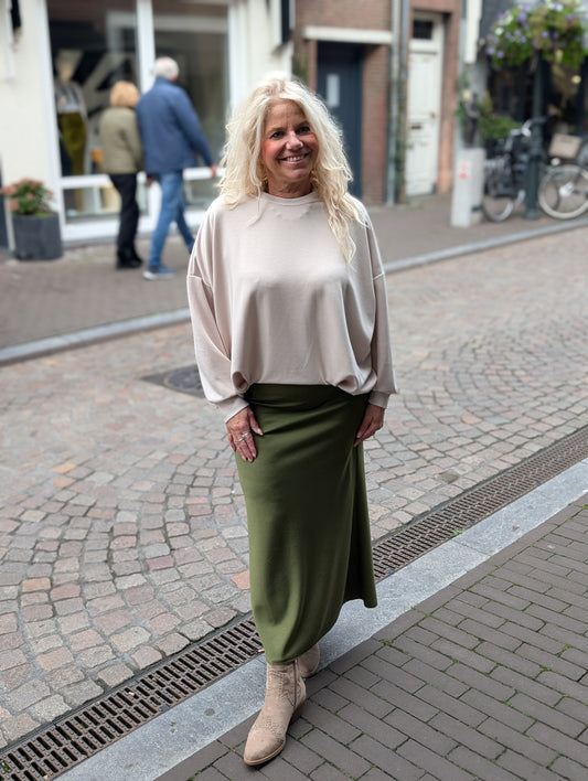 Loli lange jersey rok - Olijfgroen