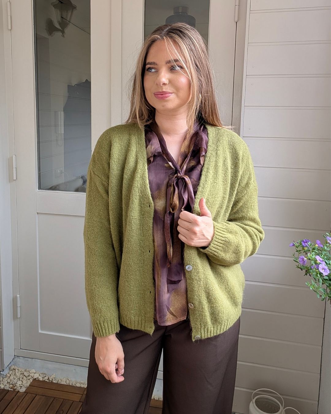 Sienna Alpaca Wol Cardigan - Mos Groen
