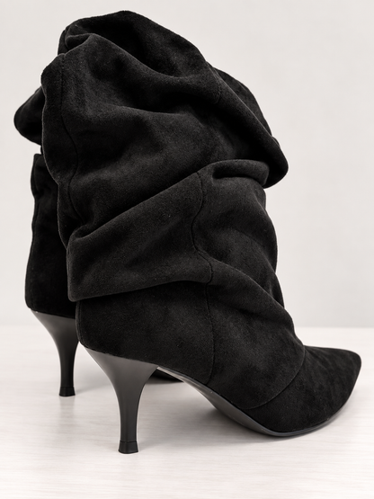 Slouch laarsjes met hak - Suede look zwart