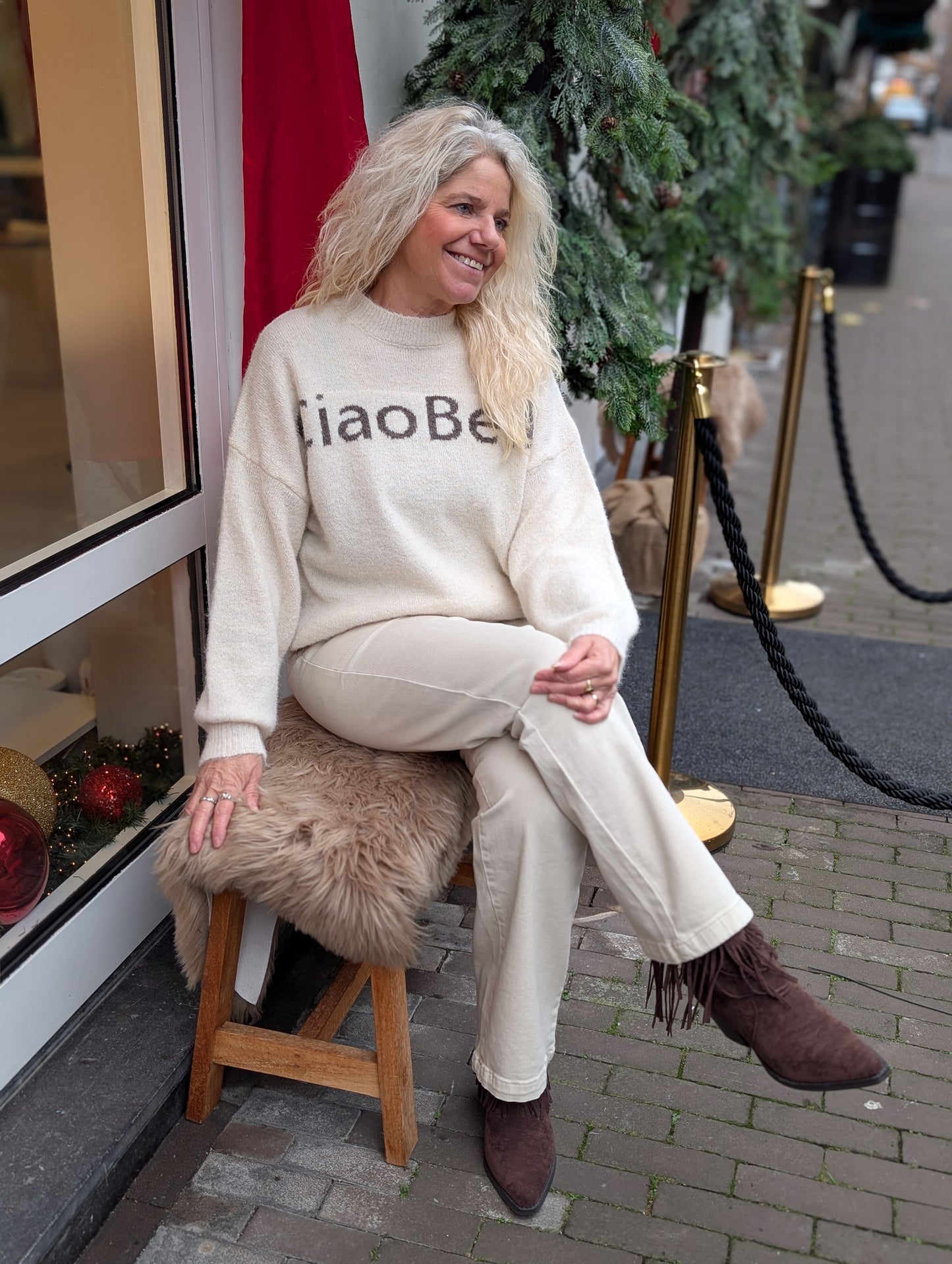 Gebreide Ciao Bella trui - Ecru