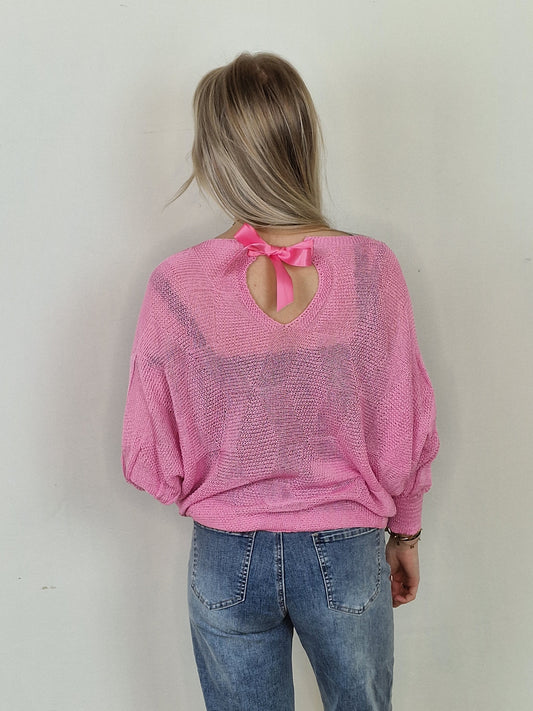 Bo trui met strik aan de achterkant - Hard roze