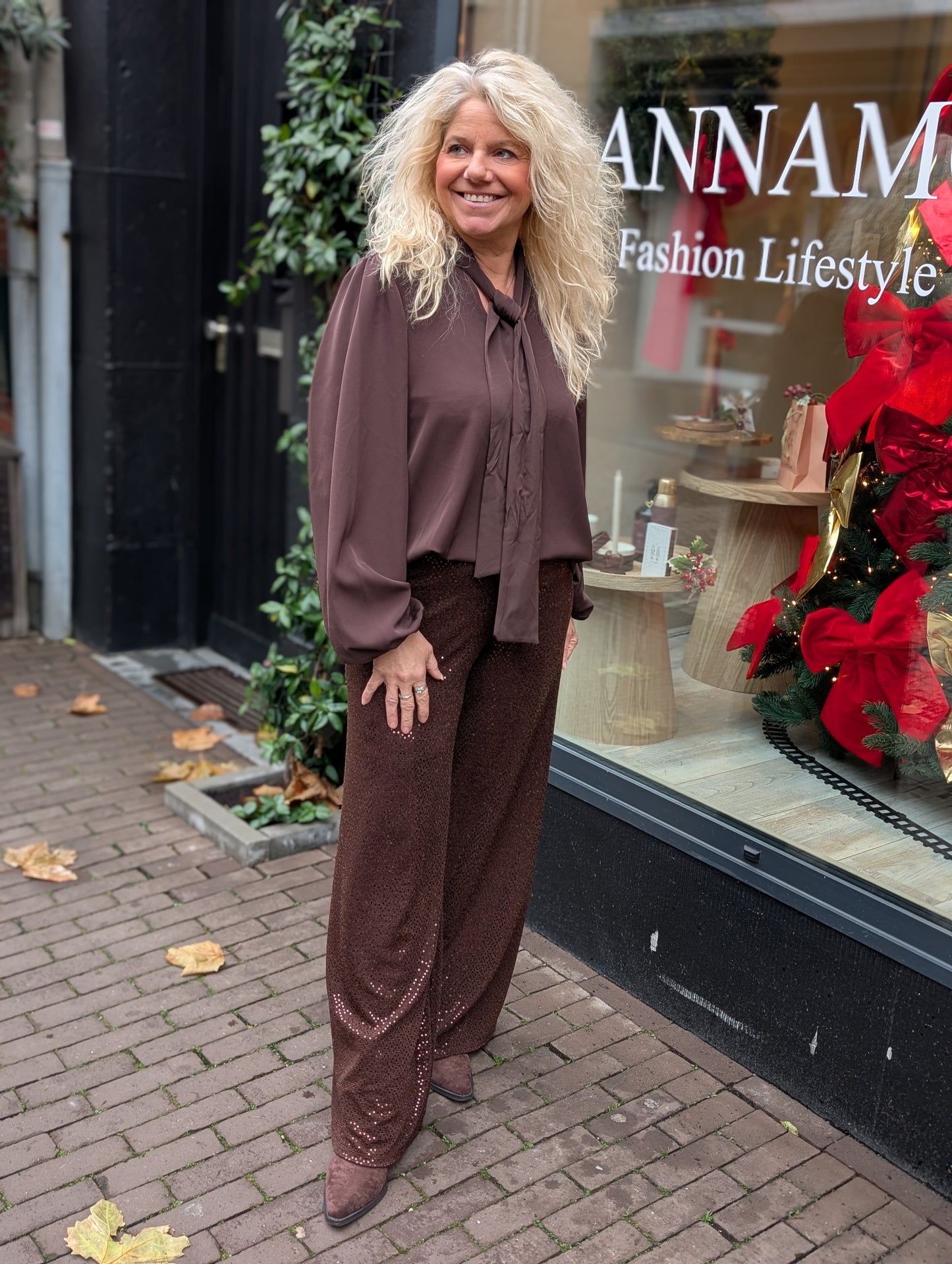 Amey strik blouse - Bruin