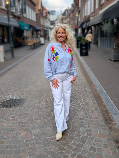 Golina flower blouse - Blauw/ roze/ groen