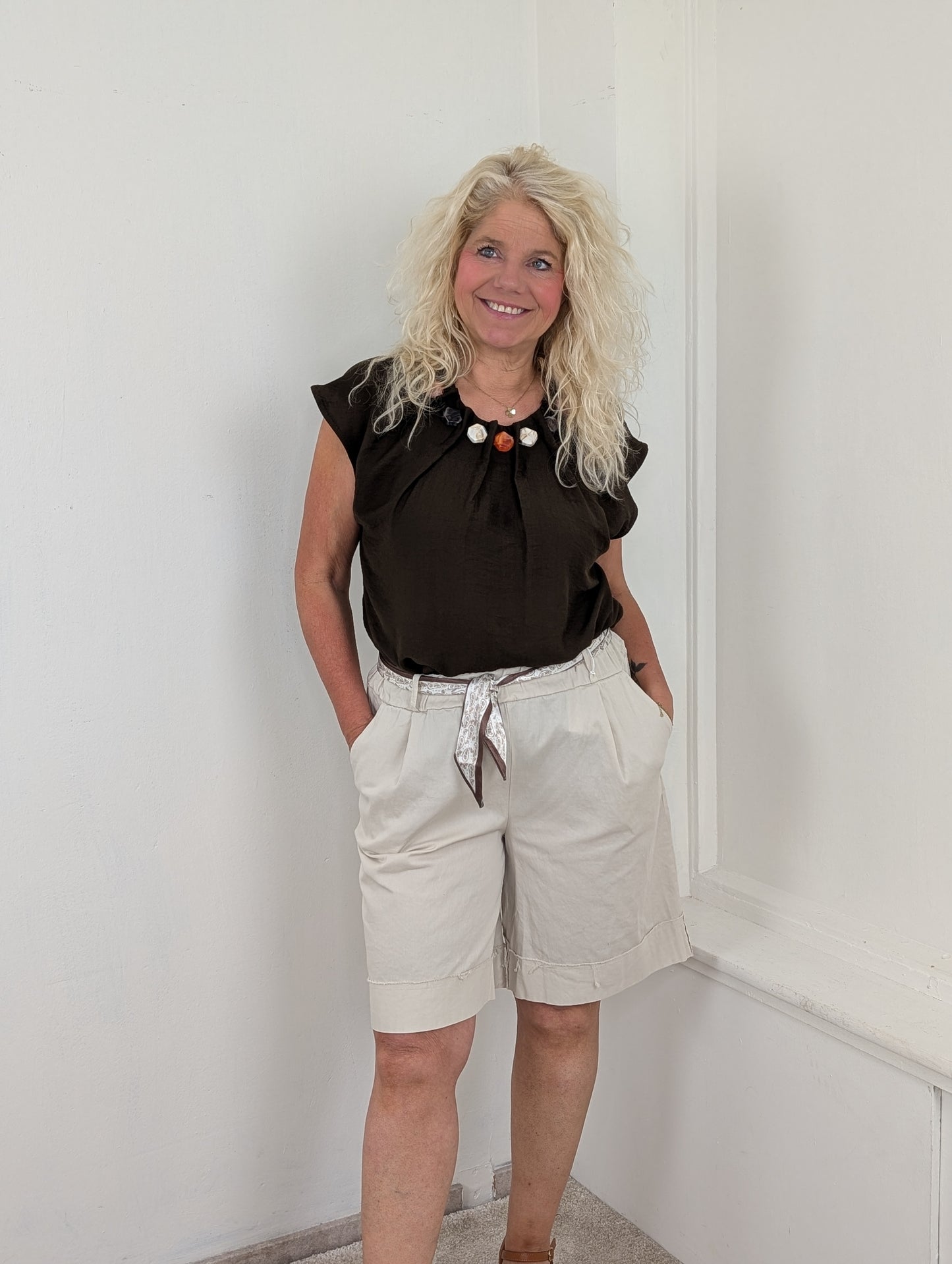 Katoenen scarf short - Beige