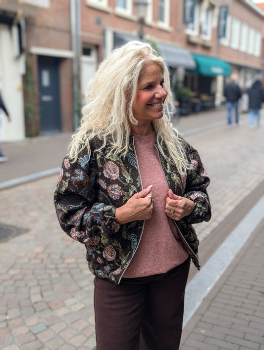 Bibal bloemen print bomber jas - Donkerbruin/Multicolor