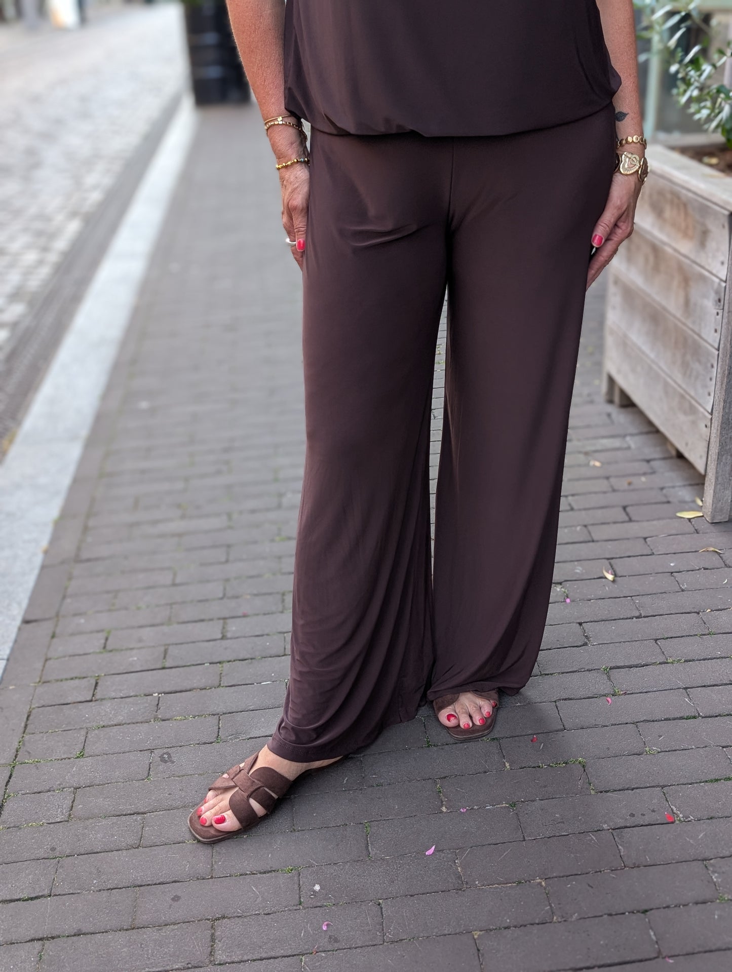Basis travelstof wide leg - Bruin