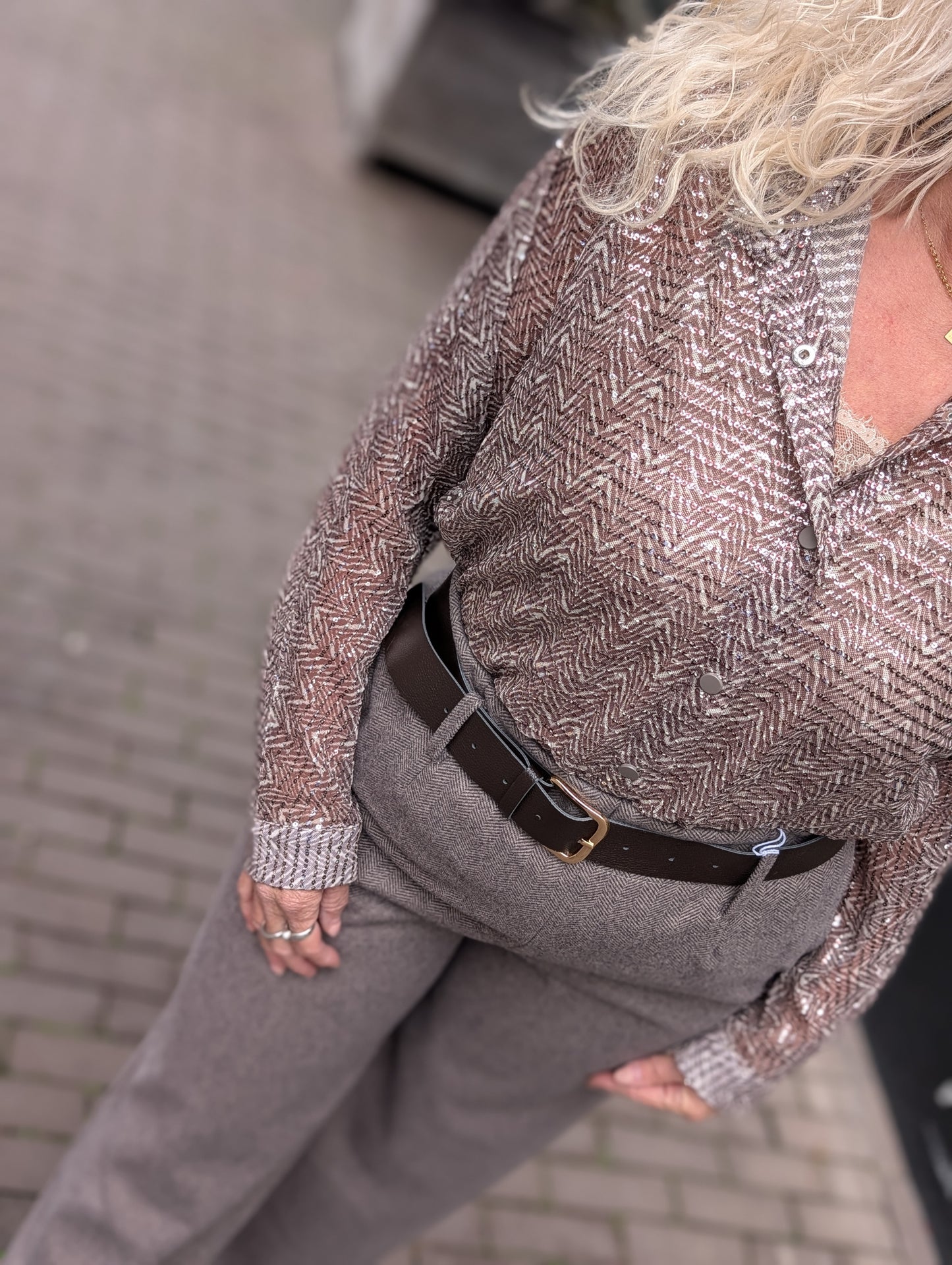 Pailetten blouse Maaike - Taupe