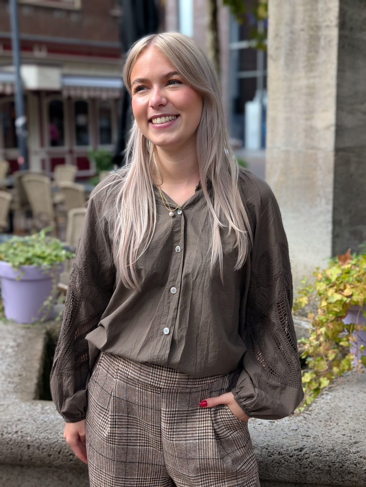 Demi details sleeve blouse - Clay