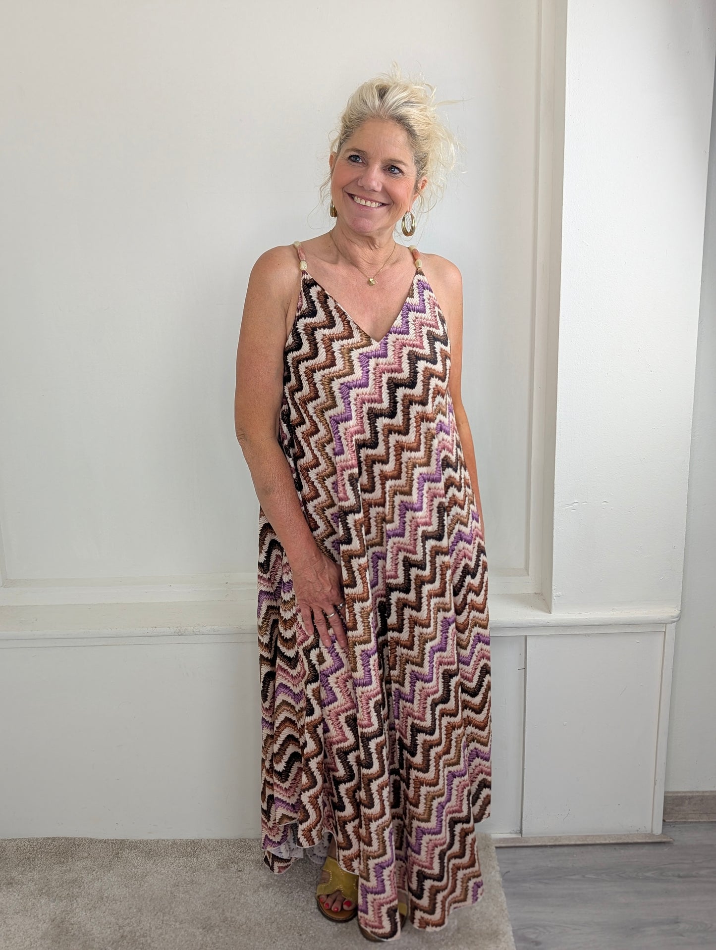 Maxi jurk rope boho - Lila/Bruin mix