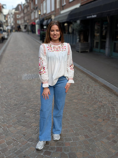 Flora geborduurde Blouse - Wit