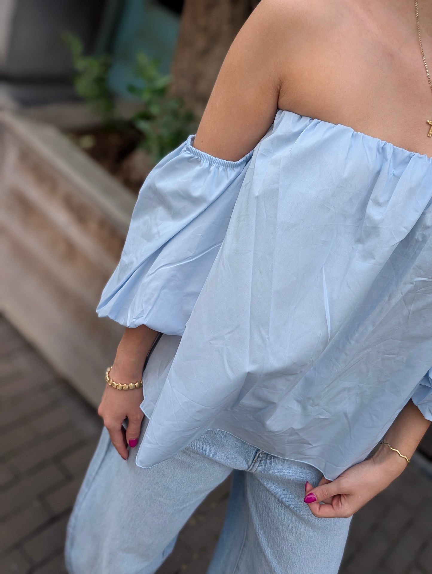 Off the shoulder blouse top - Licht blauw