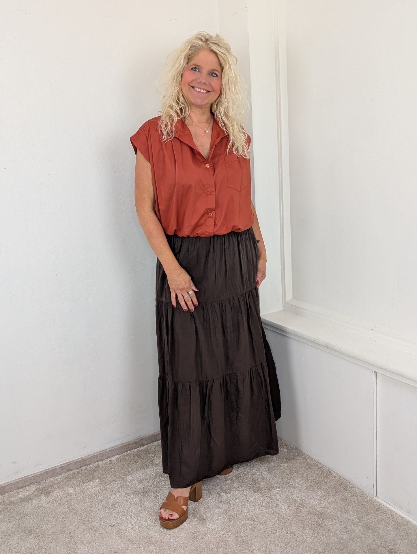 Katoenen blouse Veerle - Brique