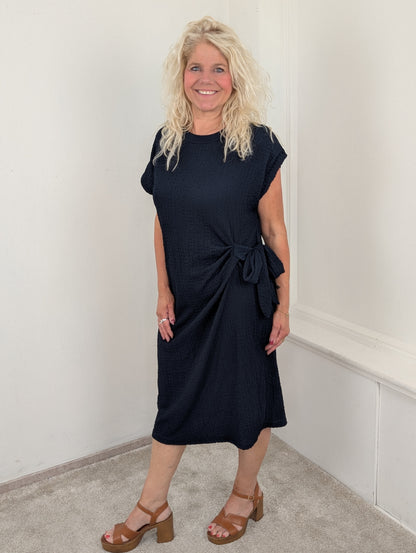Capri knot crincle dress - Donkerblauw