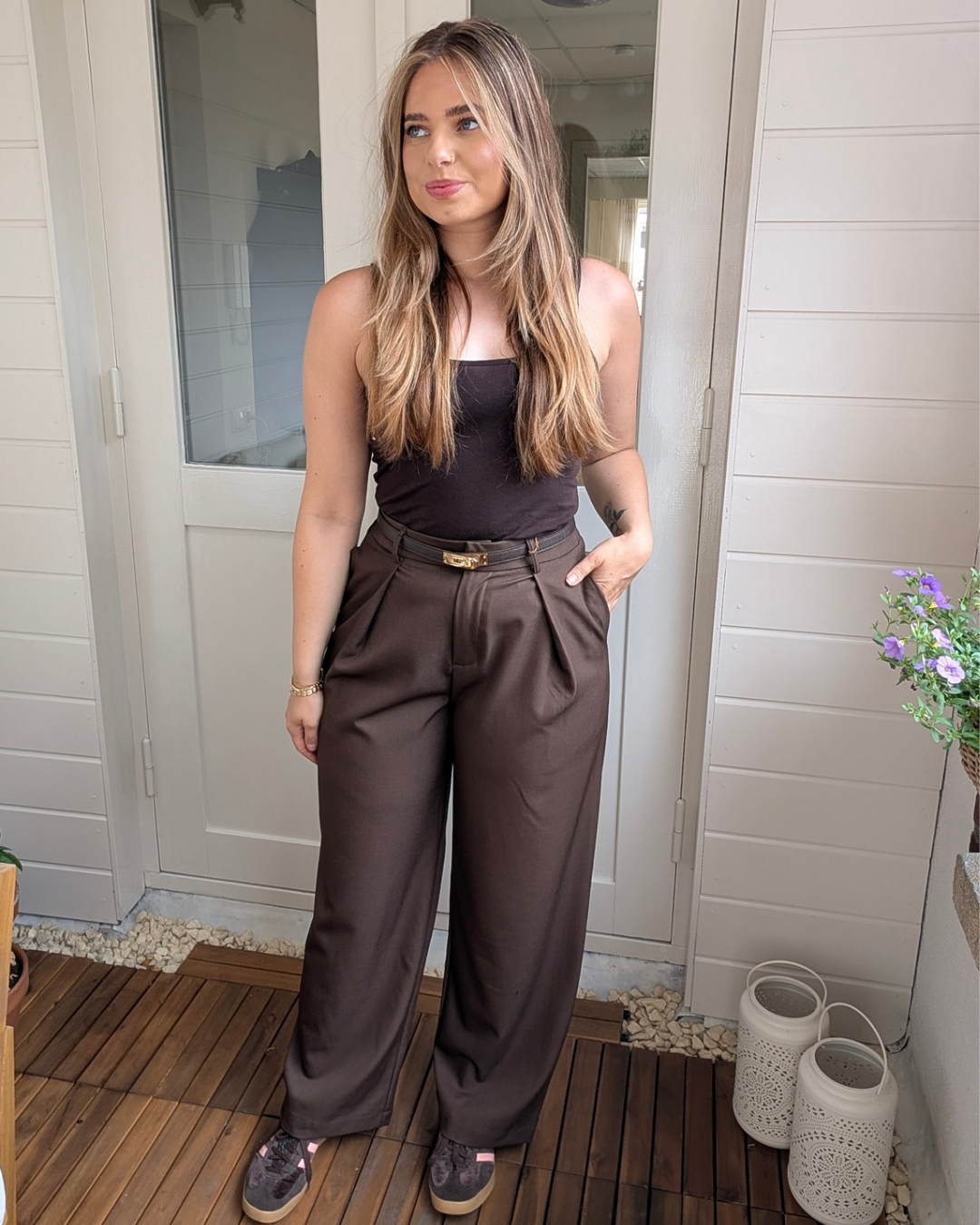 Pantalon Gwen met riem - Bruin