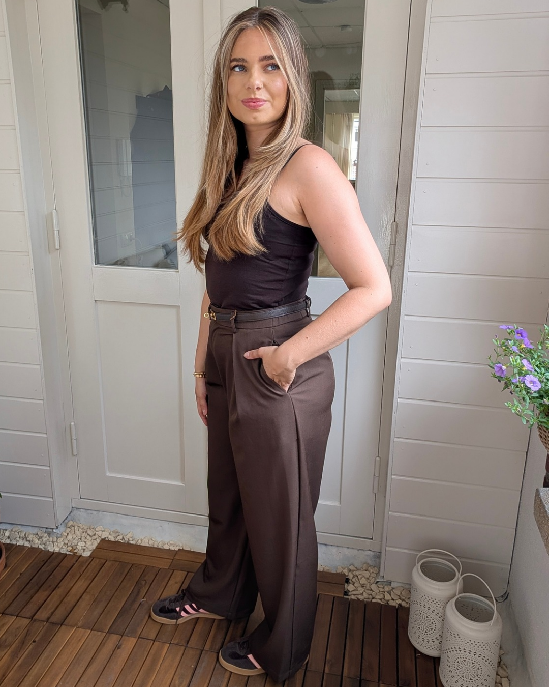 Pantalon Gwen met riem - Bruin