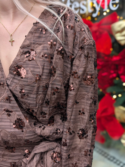 Hanney jurk met pailletten - Bruin