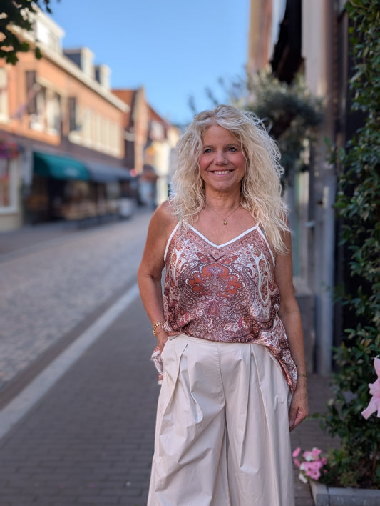 Mandala top - Ecru / bruin / brique