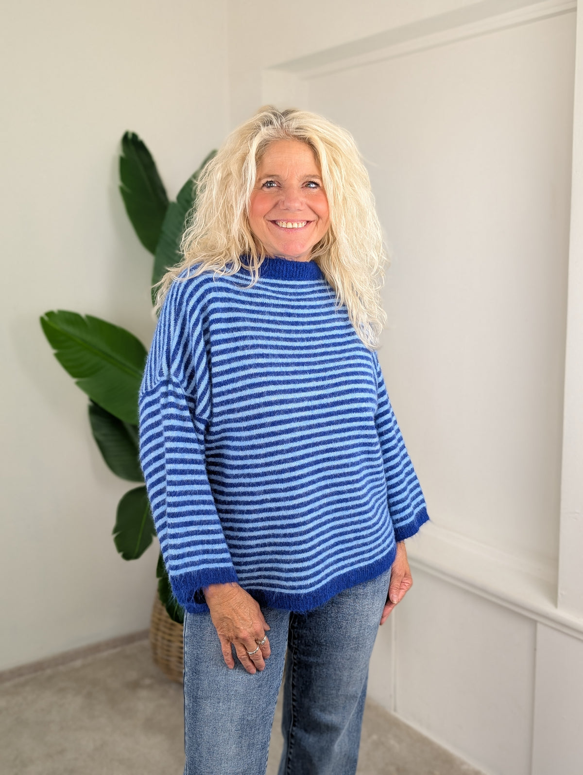 Gila streep gebreide trui - Licht blauw / kobalt blauw