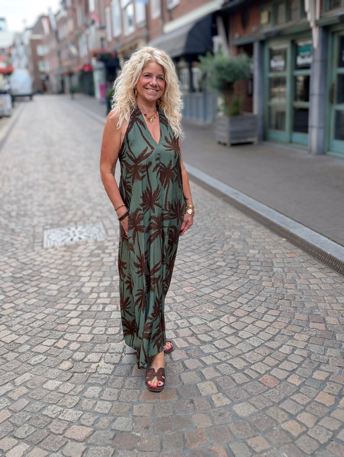Casy print jurk - Groen / bruin