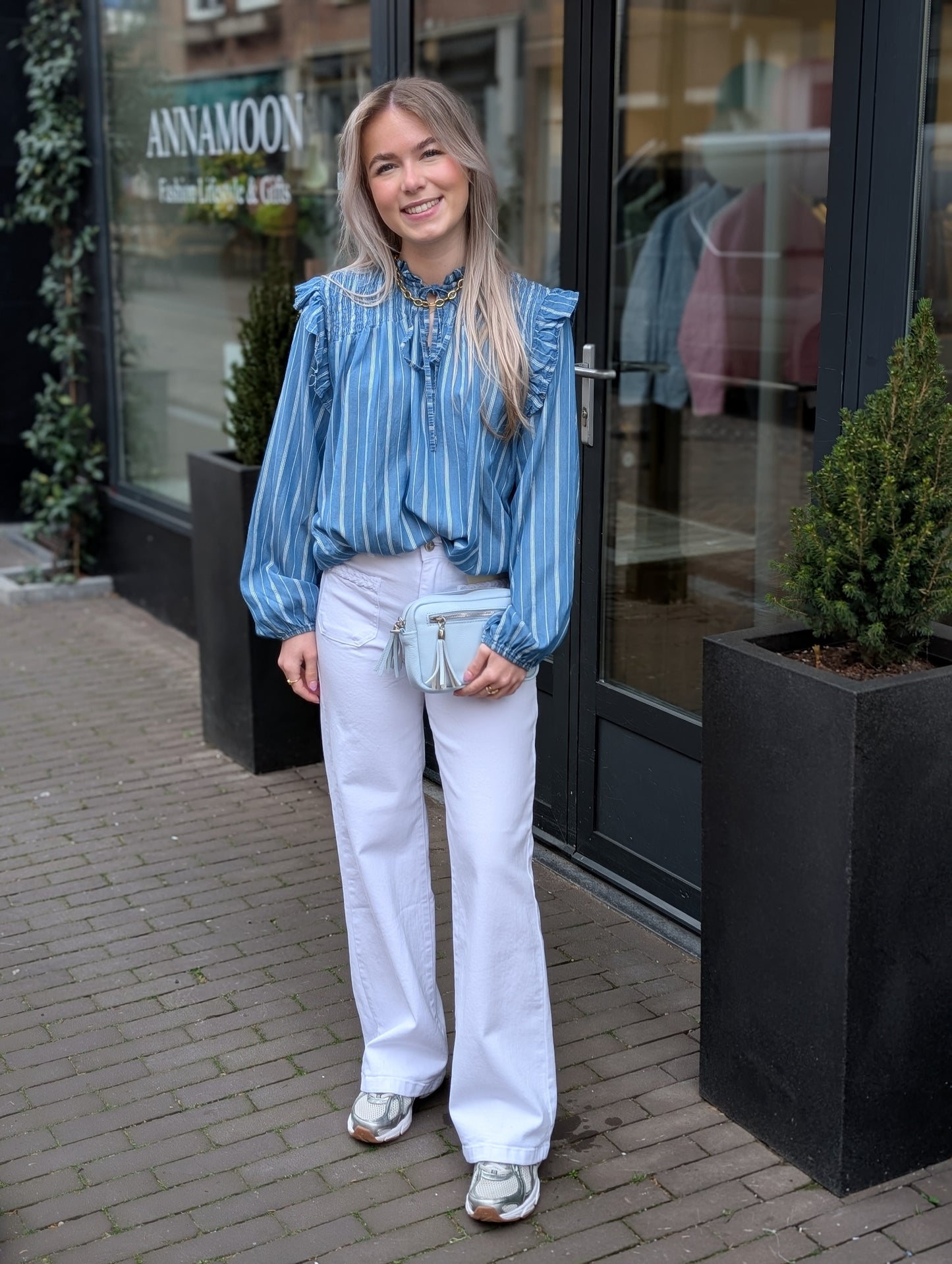 Gestreepte jeans look blouse Fayye - Blauw